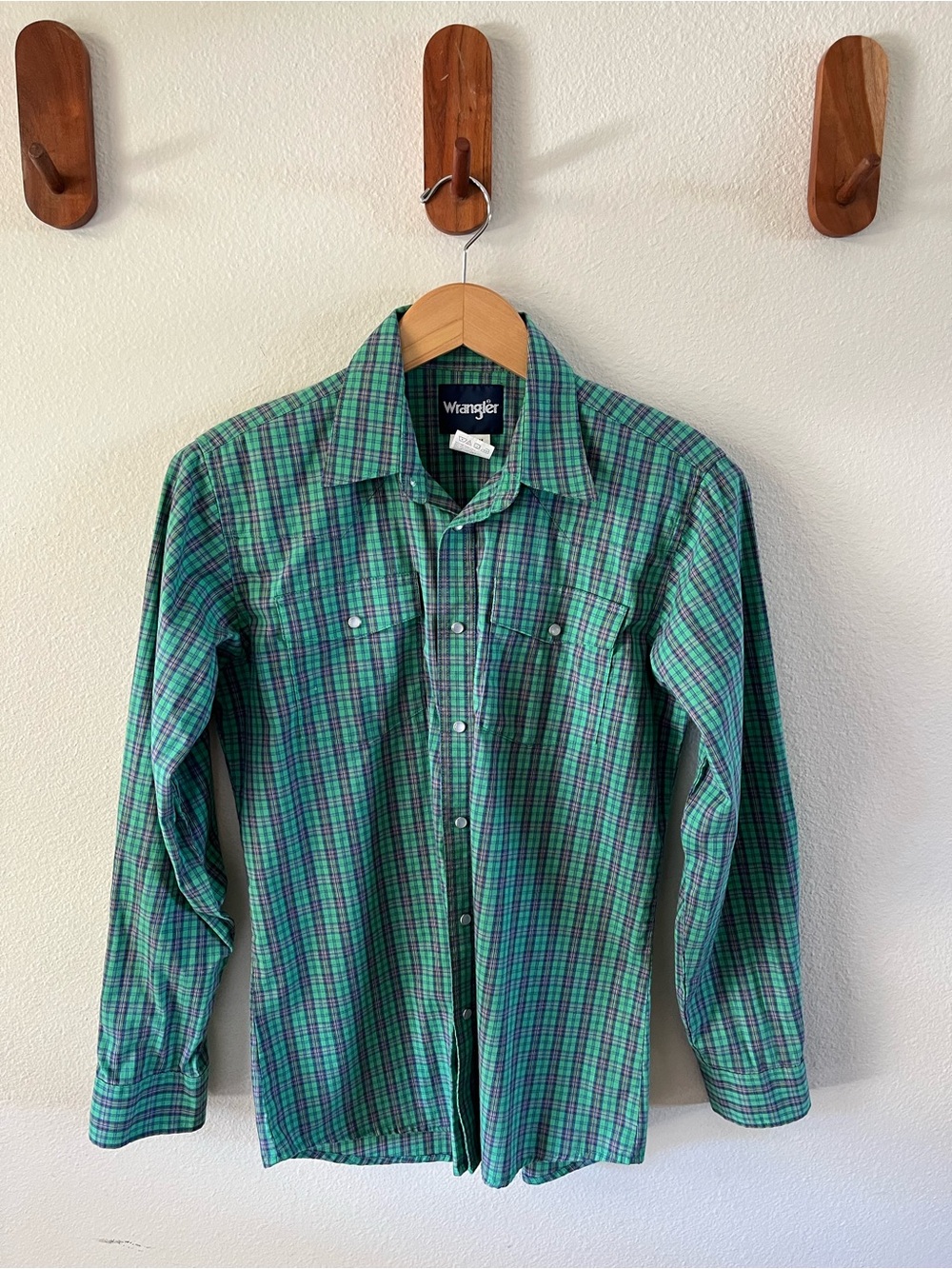 Wrangler Green Plaid Pearl Snap Shirt - Youth Boys XL